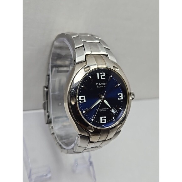 Casio Edifice EF106D Blue Dial Watch WR100M Date New Battery 37mm Silver Tone - Picture 3 of 12